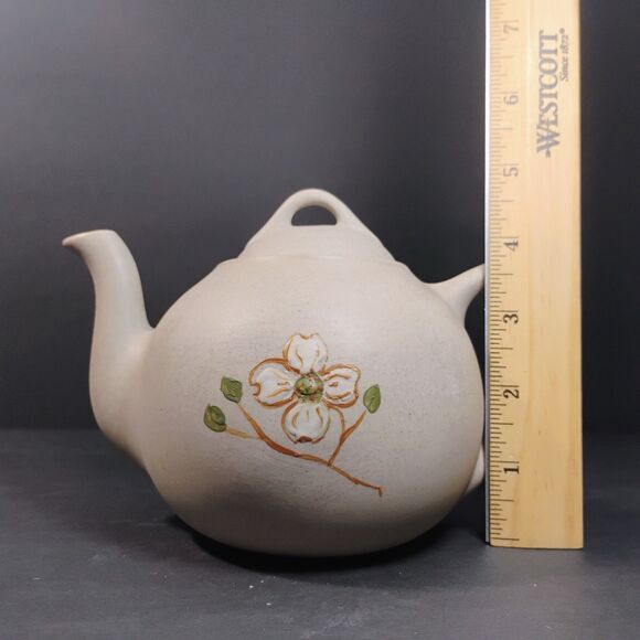 Vtg Pigeon Forge Pottery Coffee Tea Pot & Sugar Bowl Set Enamel Dogwood Flower - Picture 5 of 12